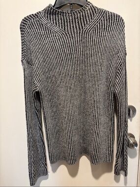 Thread & Supply Black & White Marled Ribbed Mock Neck Sweater